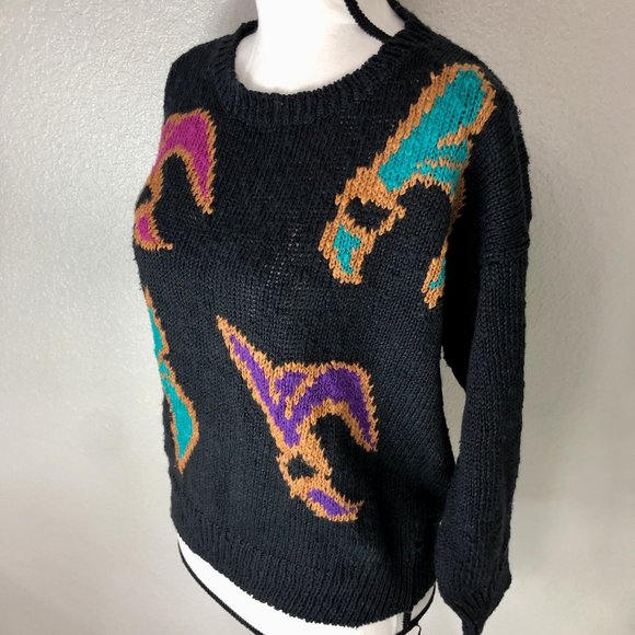 Funky 90s Black Sweater - Size Women's Large (L) - Picture 6 of 8